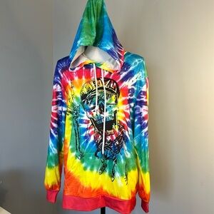 Shein Tie Dye Hippie Colorful Raimbow Skeleton Hoodie NWOT